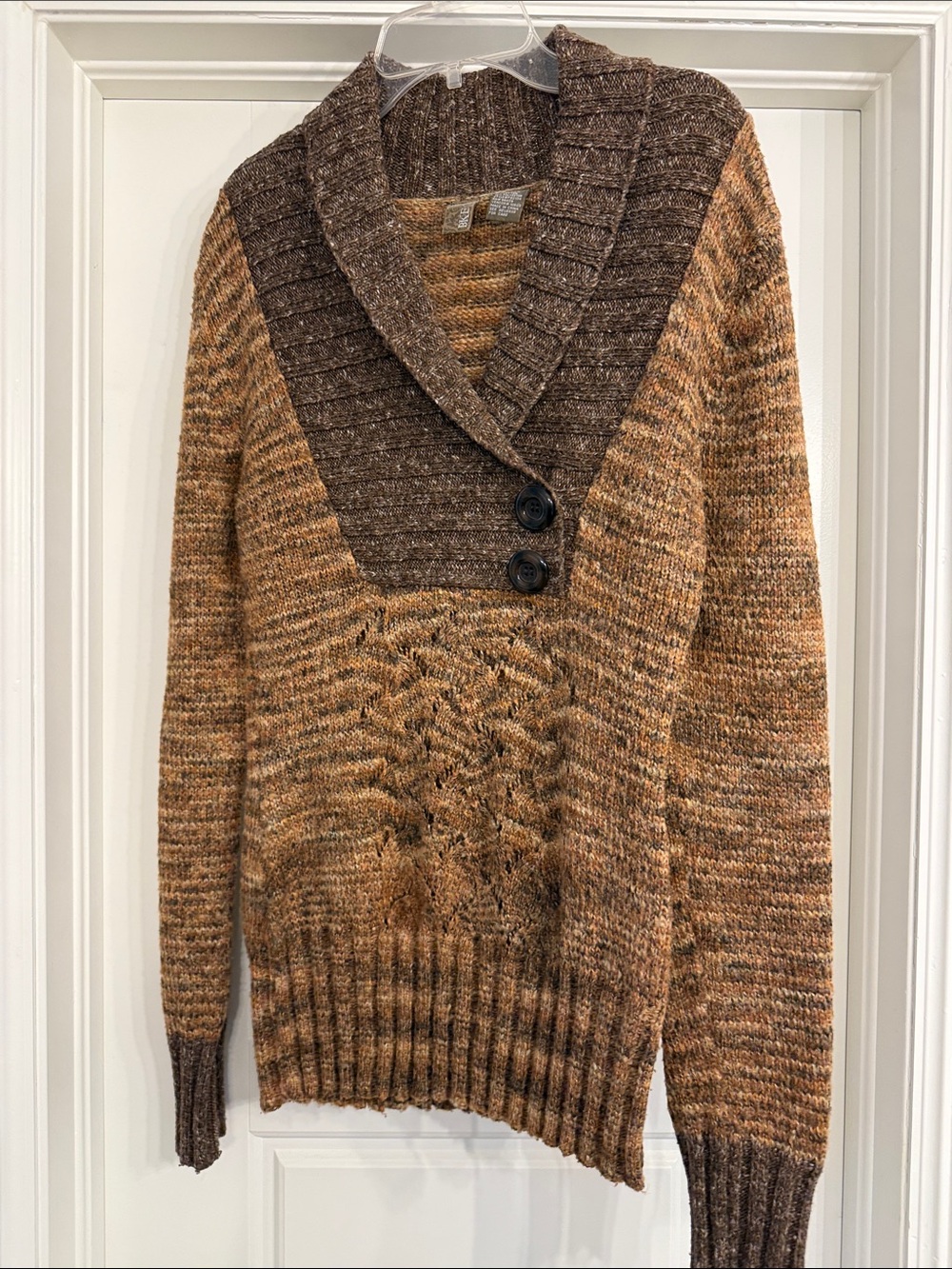 BKE Marled Brown Shawl Collar Knit Sweater